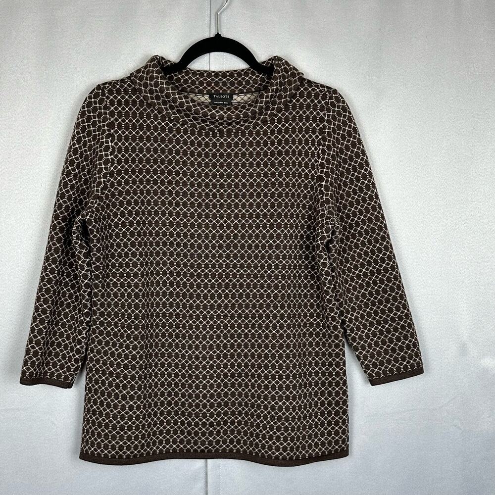 Women's Talbots Brown & Tan Merino Wool Roll Neck 3/4 Sleeve Sweater Tunic M